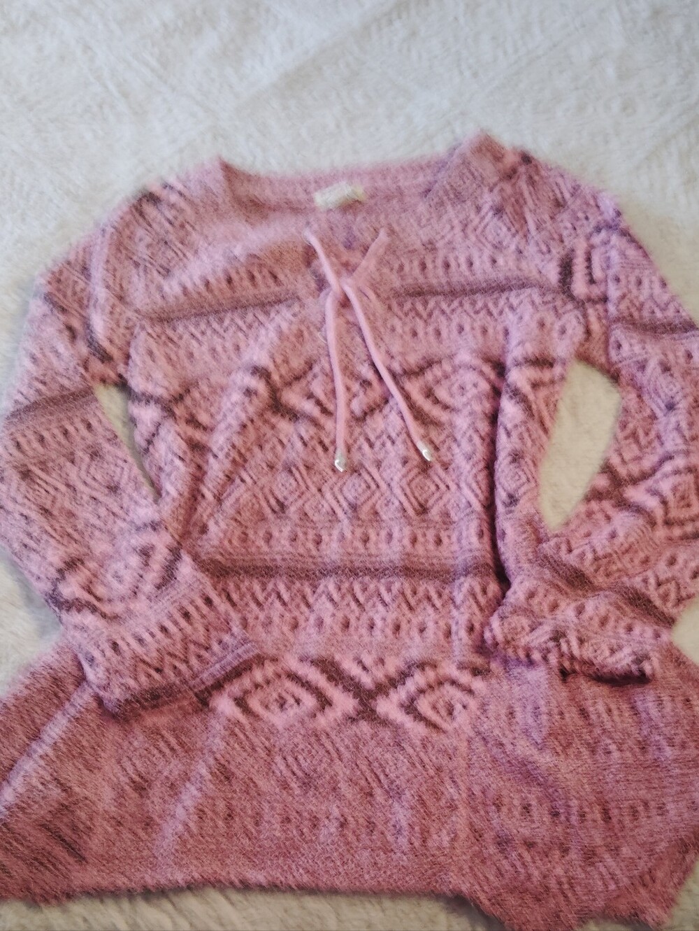 ONE WORLD Pink Textured Knit Long Sleeve Dress